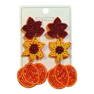 Fall Beaded Dangle Earrings Maple Leaf‎ Sunflower Pumpkin Earrings Autumn New